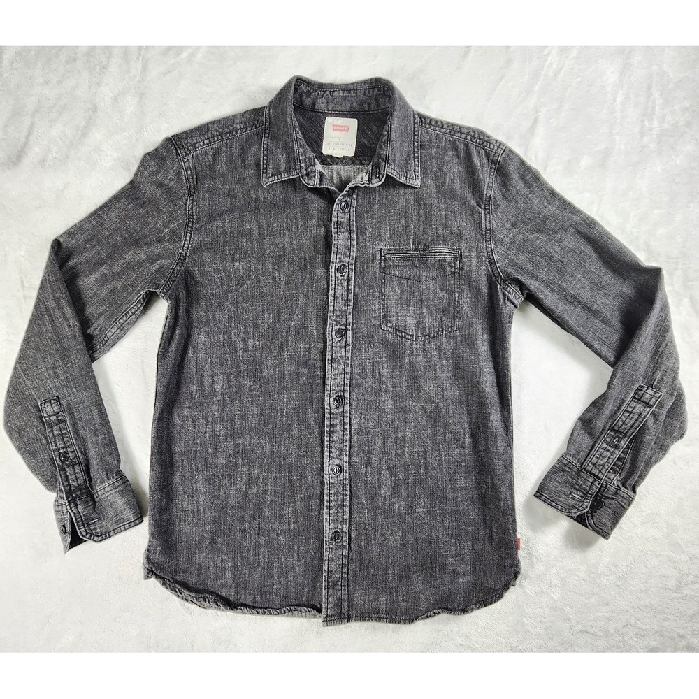 Levi's Womens Small Gray Denim Button Front Basic Shirt Casual 3LDLWA